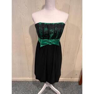 Jessica McClintock Gunne Sax Black Green Strapless Dress Size 9